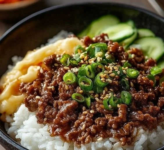 Delicious Korean Ground Beef Bowl with vegetables and rice