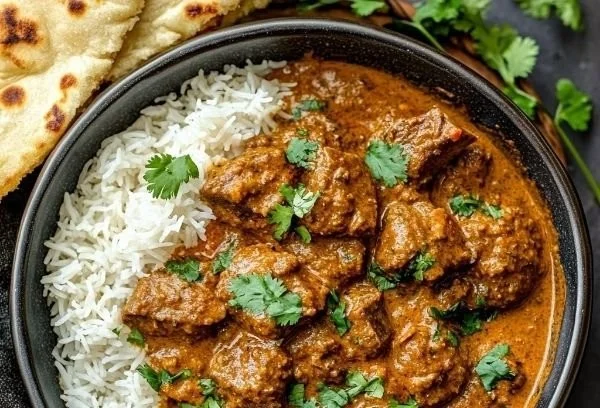 Delicious Lamb Korma Stew served in a bowl with spices and herbs