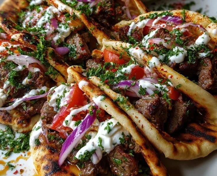 Delicious grilled Lamb Pita Arayes served on a plate