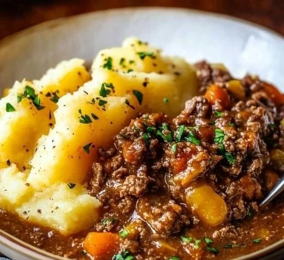 Delicious minced beef with tatties served on a plate