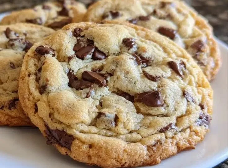 A plate of crispy chocolate chip cookies ready to enjoy