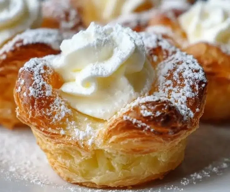 Mini cream pastry cups filled with sweet cream and toppings