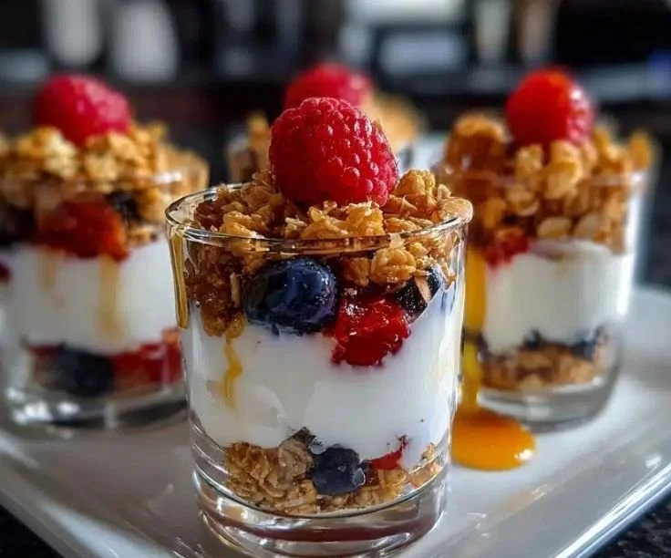 Colorful Minute Mini Parfait Cups filled with layers of fruit and cream.