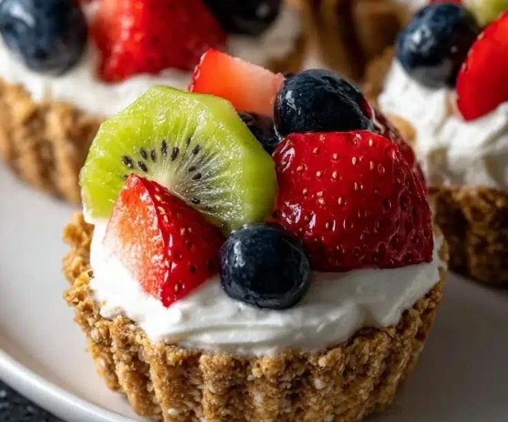Delicious Minute No-Bake Fruit Cream Cups topped with fresh fruits
