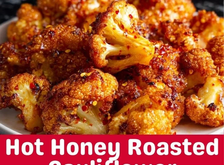 Bowl of spicy hot honey roasted cauliflower garnished with herbs