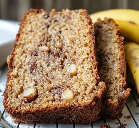 Deliciously moist banana bread slice ready to be served