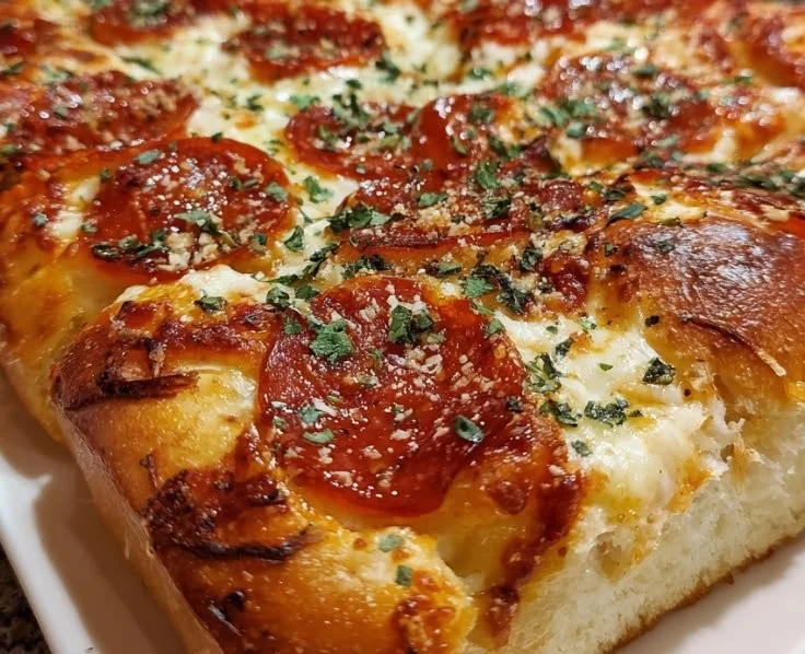 Delicious New York-Style Sicilian Pizza with thick crust and fresh toppings