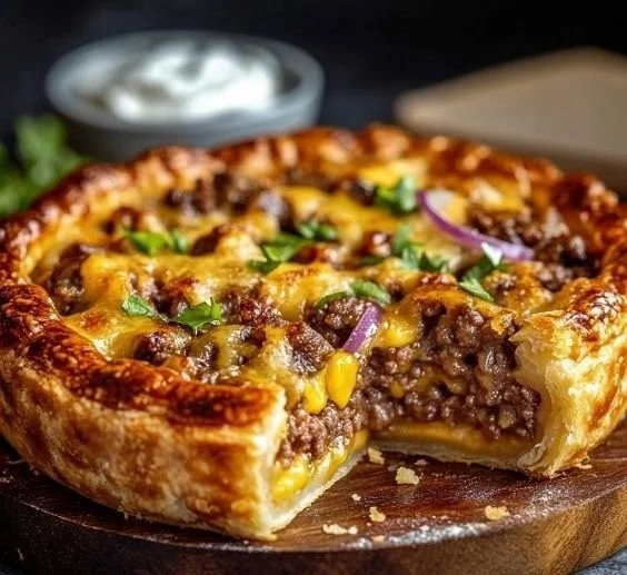 Delicious one-pan cheeseburger pie baked to golden perfection