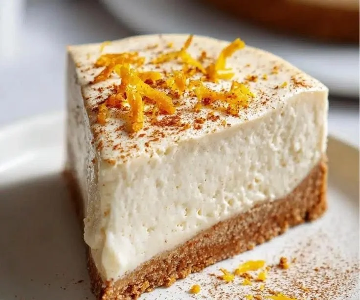 Delicious Orange-Spice Christmas Cheesecake topped with festive garnishes
