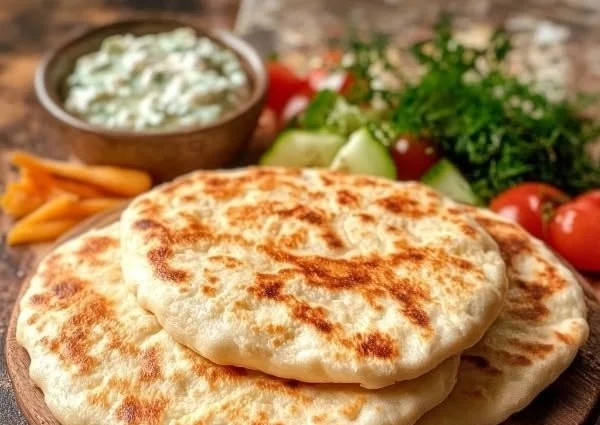 Perfect homemade Greek pita bread fresh out of the oven
