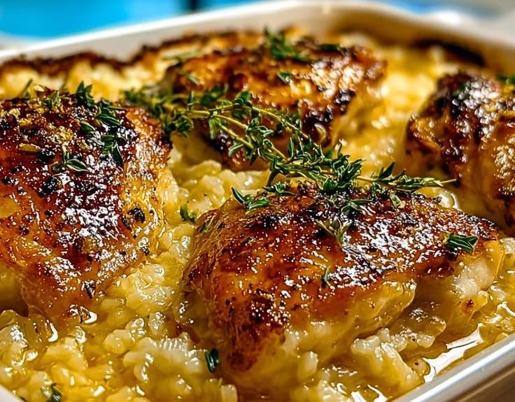Plate of quick and easy forgotten chicken with herbs and vegetables