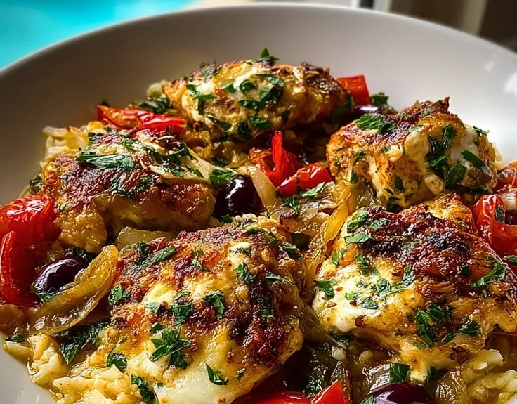 Delicious Quick Mediterranean Chicken Casserole with vibrant ingredients