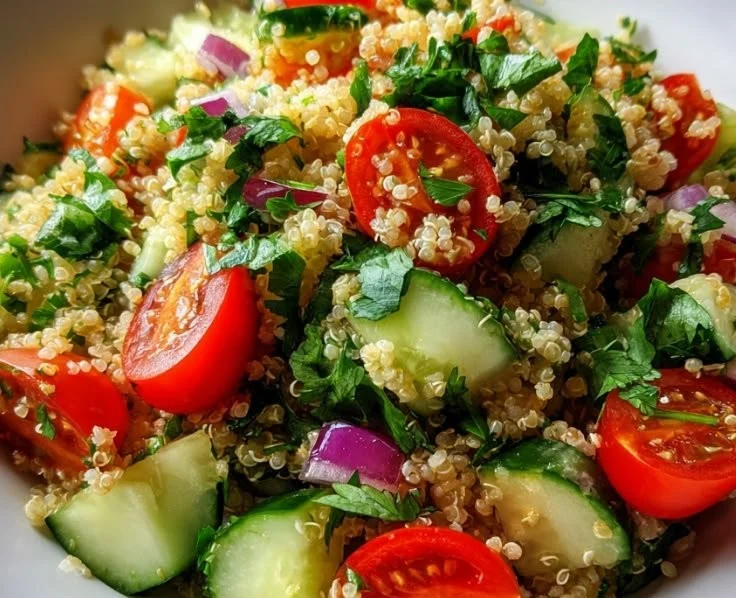 Healthy quinoa salad with fresh cilantro and zesty lime dressing