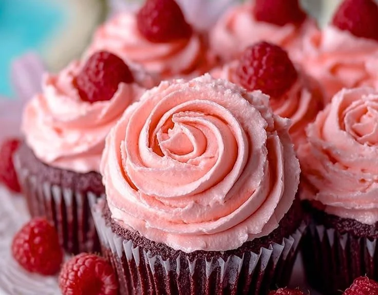 Delicious Raspberry Buttercream Frosting on a cupcake