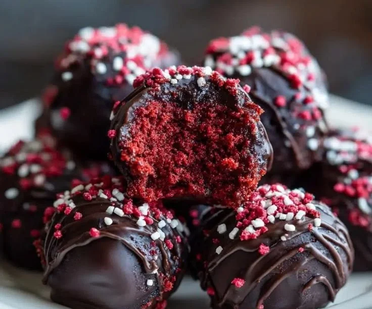 Delicious red velvet cheesecake truffles ready to enjoy in 30 minutes.