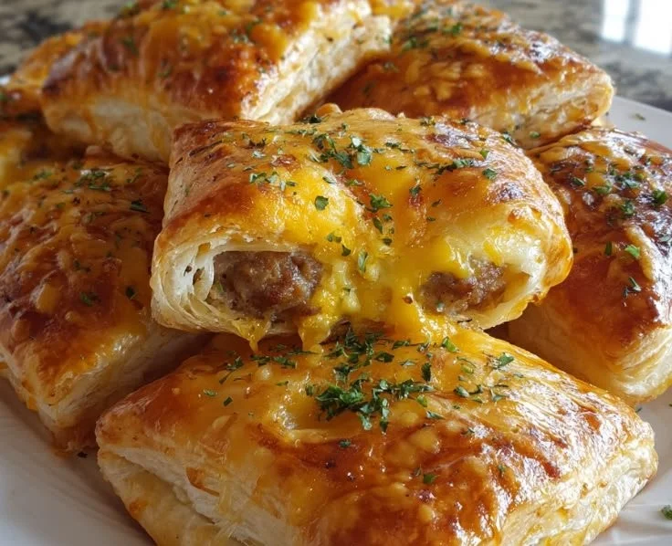 Sausage egg and cheese breakfast puffs served on a plate
