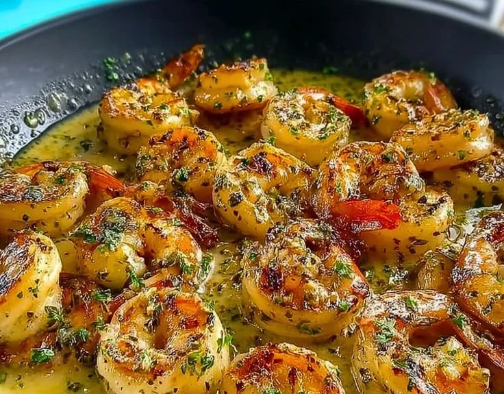 Shrimp cooked in garlic and coconut milk served in a bowl