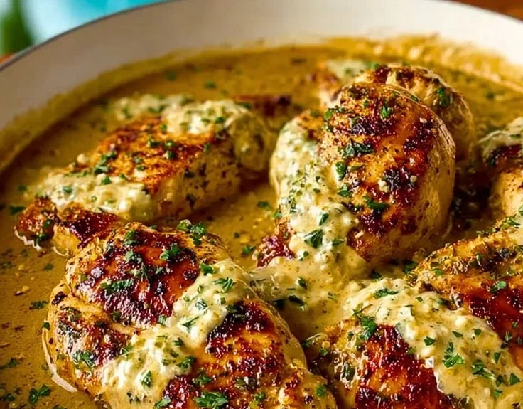Simple Boursin cheese chicken recipe with creamy cheese filling.