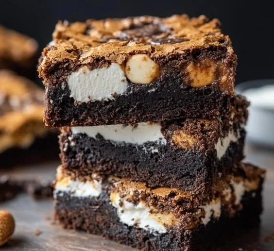 Delicious S'mores Brownies topped with melted marshmallows and chocolate