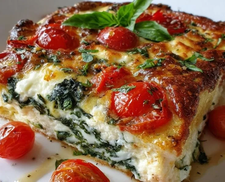 Spinach and Ricotta brunch bake served in a rustic dish
