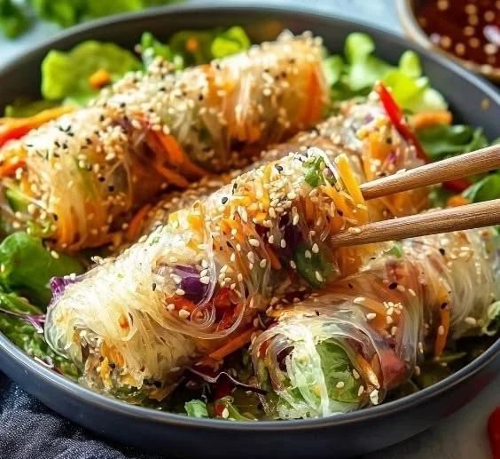 Colorful Spring Roll Salad with fresh vegetables and herbs