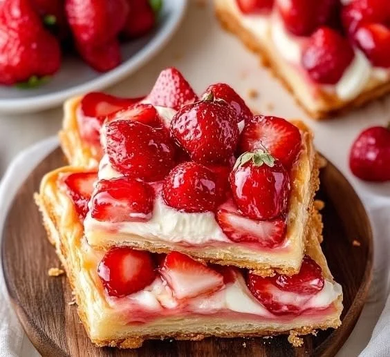 Freshly baked Strawberry Danish pastry with creamy filling and flaky crust