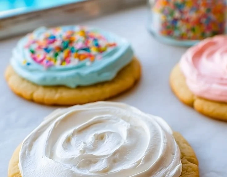 Delicious and colorful sugar cookie icing on freshly baked cookies