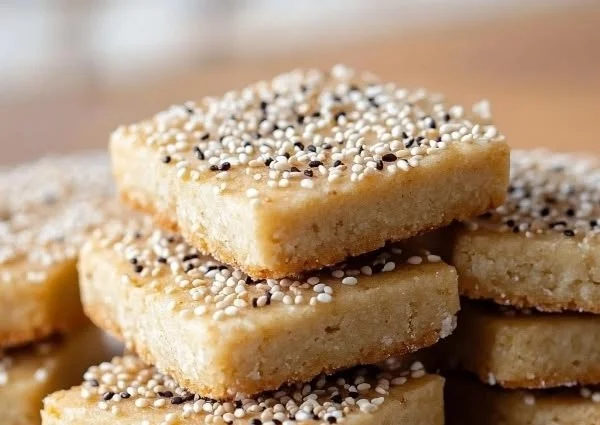 Delicious tahini shortbread cookies arranged on a plate