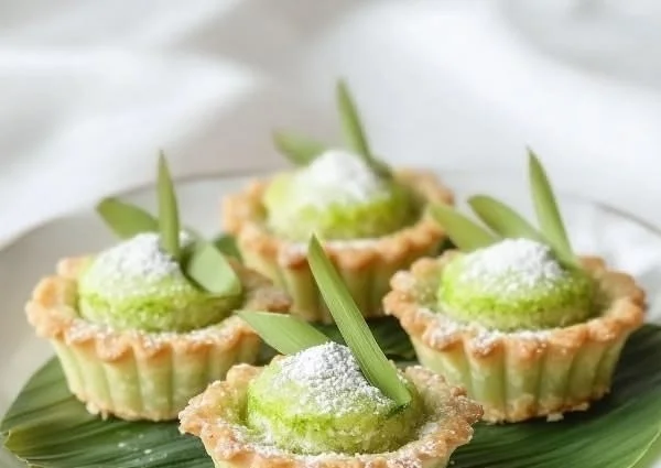 Delicious Thai Pandan Coconut Tarts with vibrant colors and rich coconut filling.