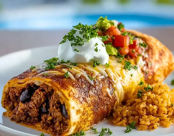 Ultimate stuffed beef burrito filled with savory ingredients and fresh toppings