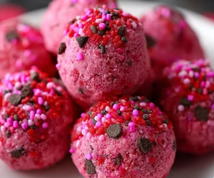 Delicious Valentine's Day cookie dough bites, perfect for sharing with loved ones.