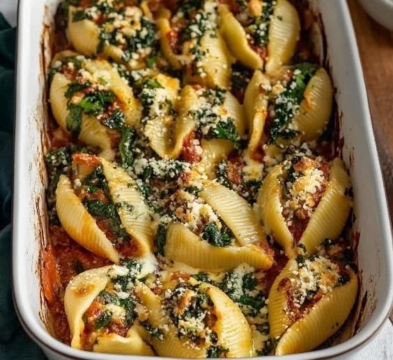 Delicious vegan stuffed shells filled with plant-based ricotta and herbs.