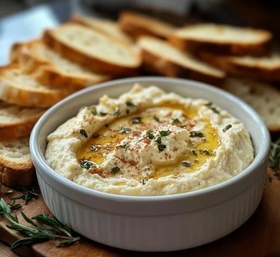 A warm Boursin dip served in a bowl with fresh vegetables for dipping.