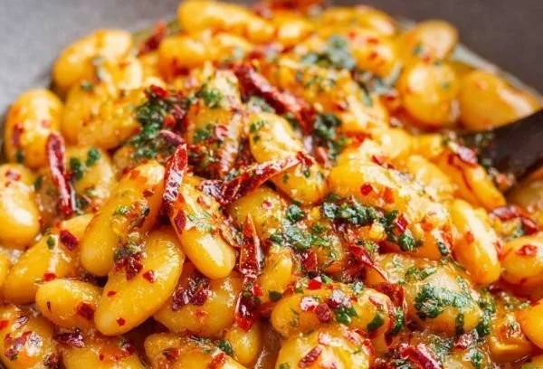 Delicious zesty butter beans dish ready to serve