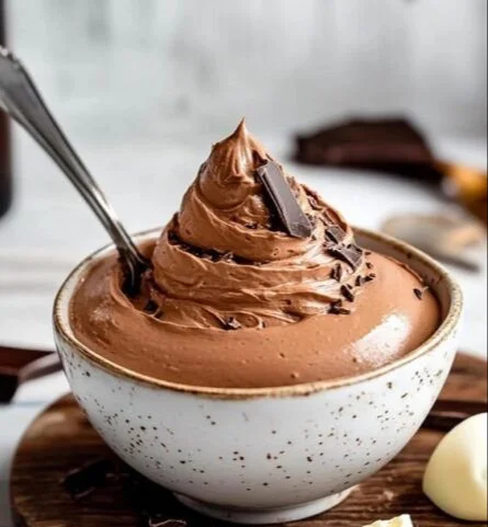 Delicious Baileys Chocolate Mousse topped with whipped cream and chocolate shavings
