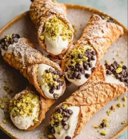 Delicious classic cannoli cream filling in a pastry shell