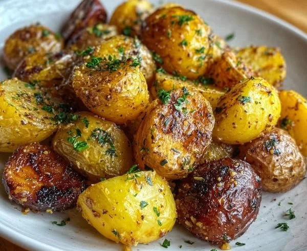 Delicious crispy mustard roasted potatoes served in a bowl