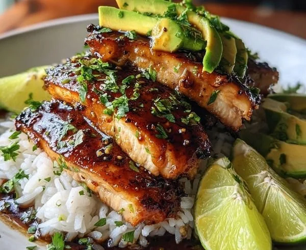 Honey Lime Chicken stack plated with garnishes for a flavorful meal