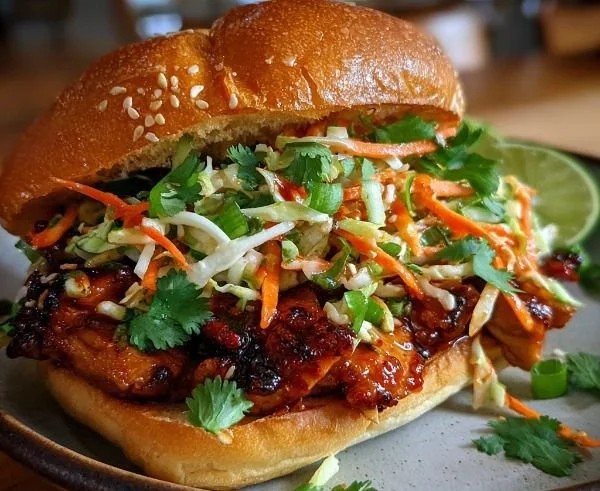 Korean BBQ Chicken Sandwich with Spicy Chicken and Crispy Slaw