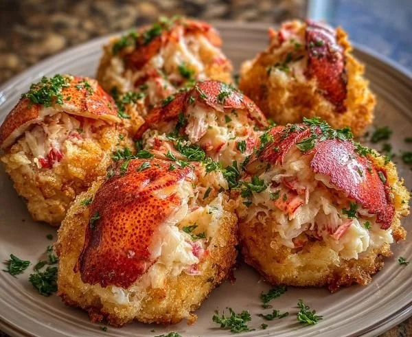 Delicious Lobster Crab Butter Bombs on a plate, garnished for presentation