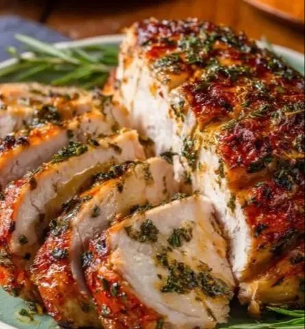 Perfectly roasted turkey breast served on a festive platter
