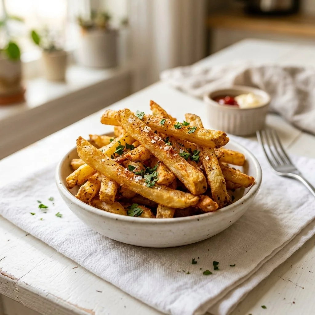 Crispy Air Fryer French Fries served in a bowl.
