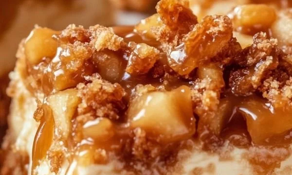 Delicious Apple Caramel Cheesecake Bars ready to be served.