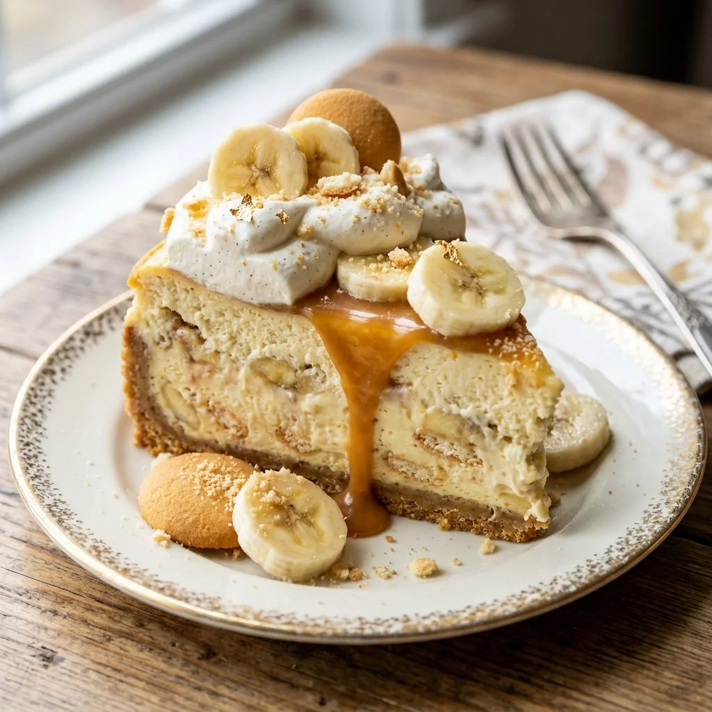 Delicious banana pudding cheesecake with layers of bananas and creamy filling