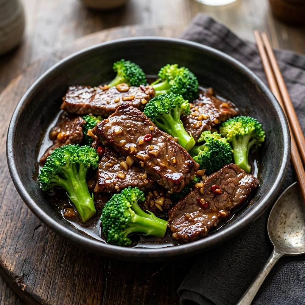 Delicious plate of beef and broccoli stir-fry with vibrant vegetables