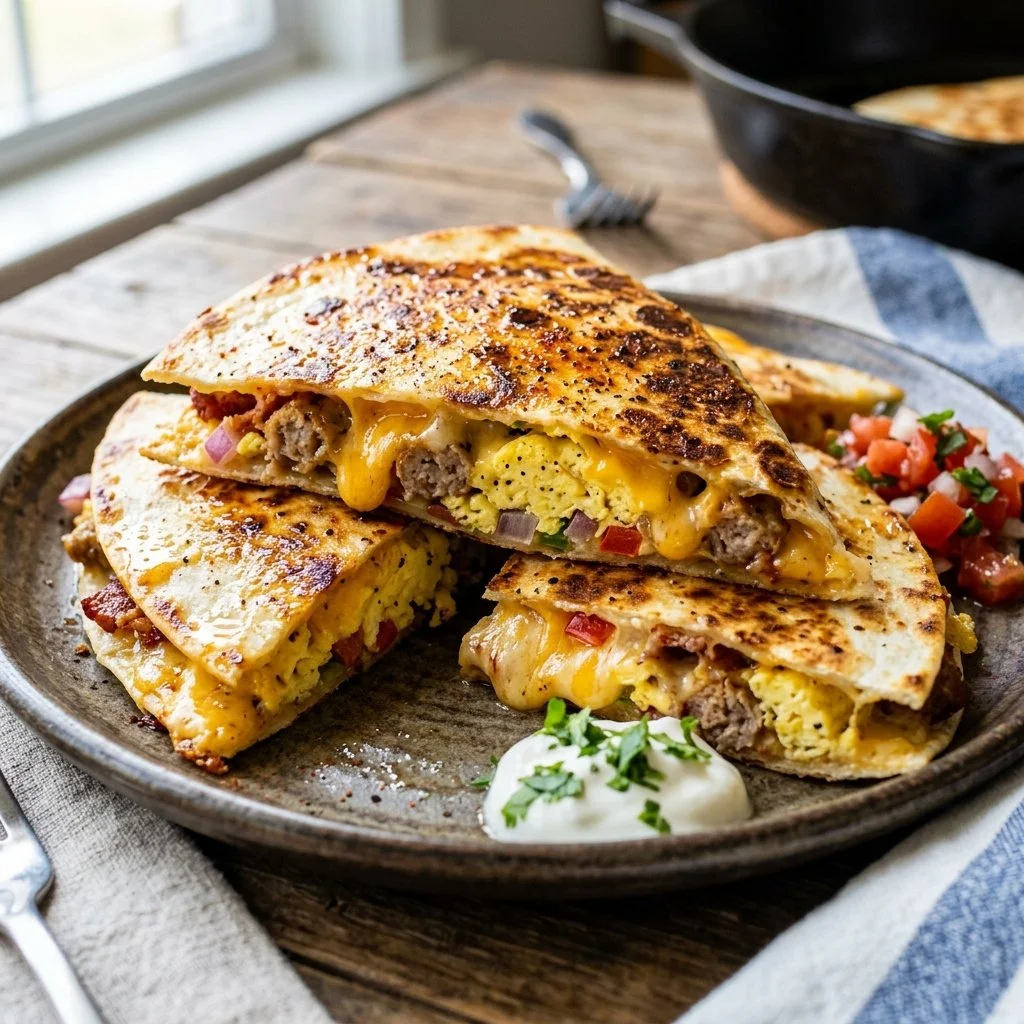 Delicious Breakfast Quesadillas filled with eggs and cheese