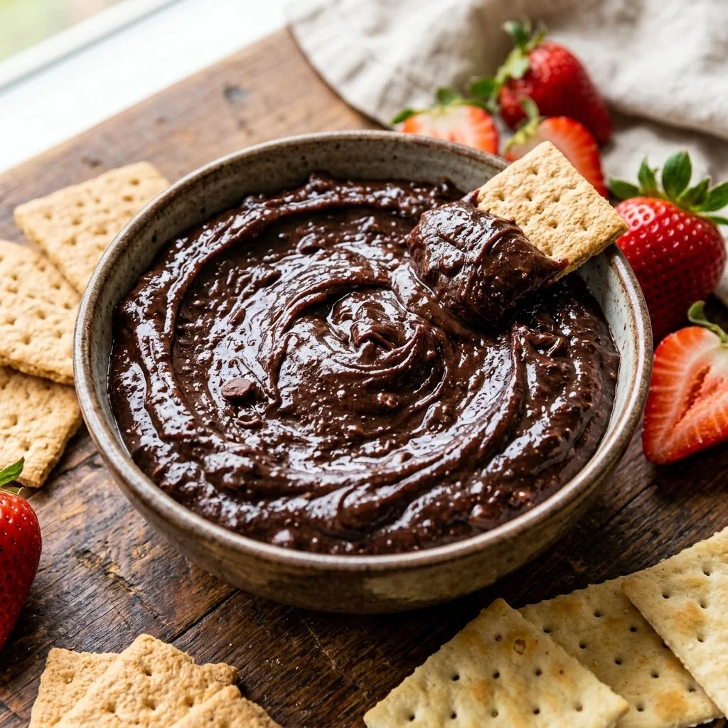 Delicious brownie batter dip served in a bowl with chocolate chips