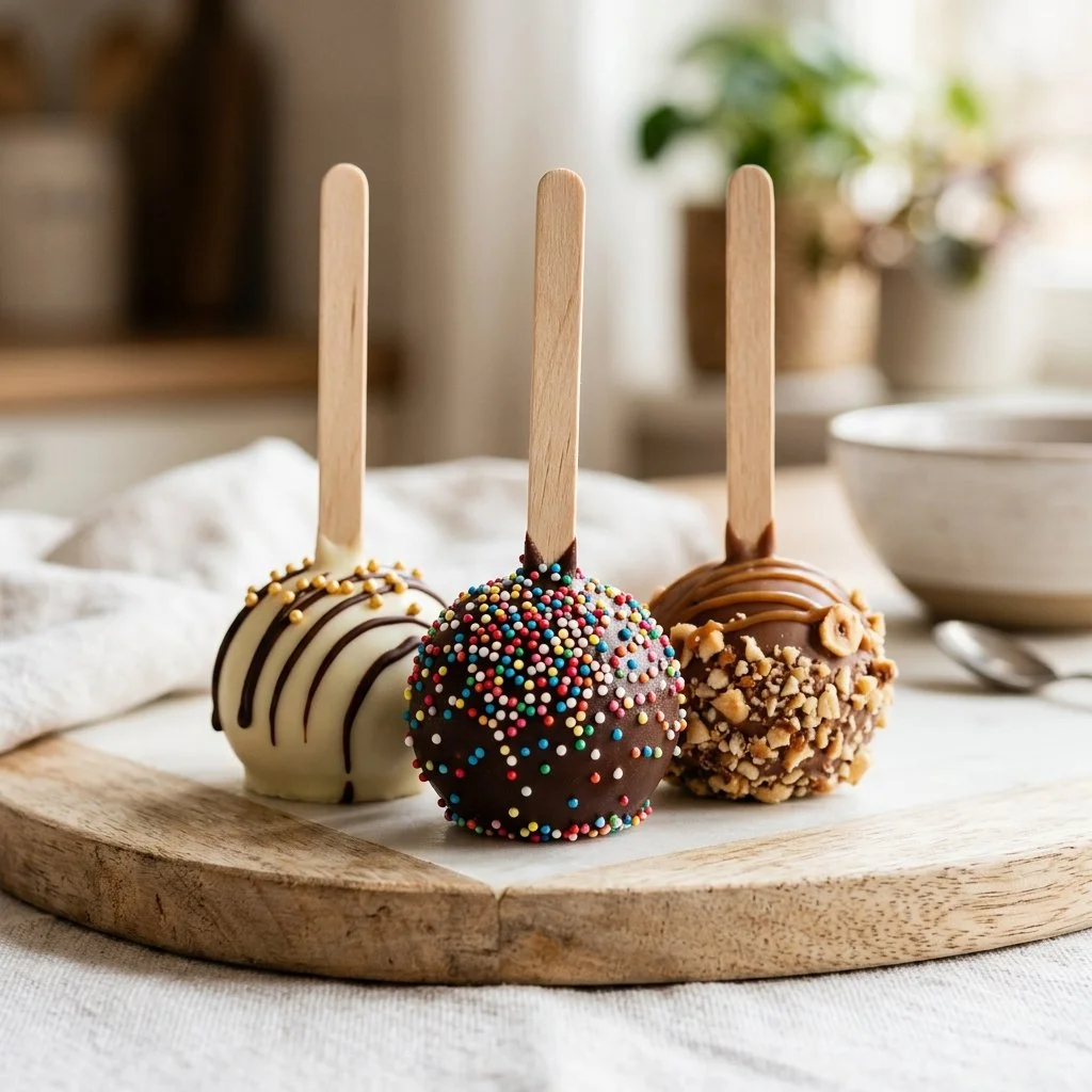 Colorful and delectable cake pops arranged on a decorative display.
