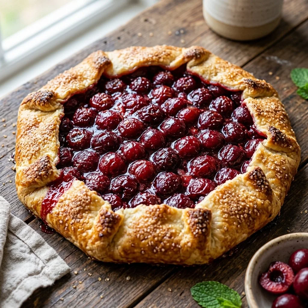 Homemade Cherry Galette with flaky crust and fresh cherries
