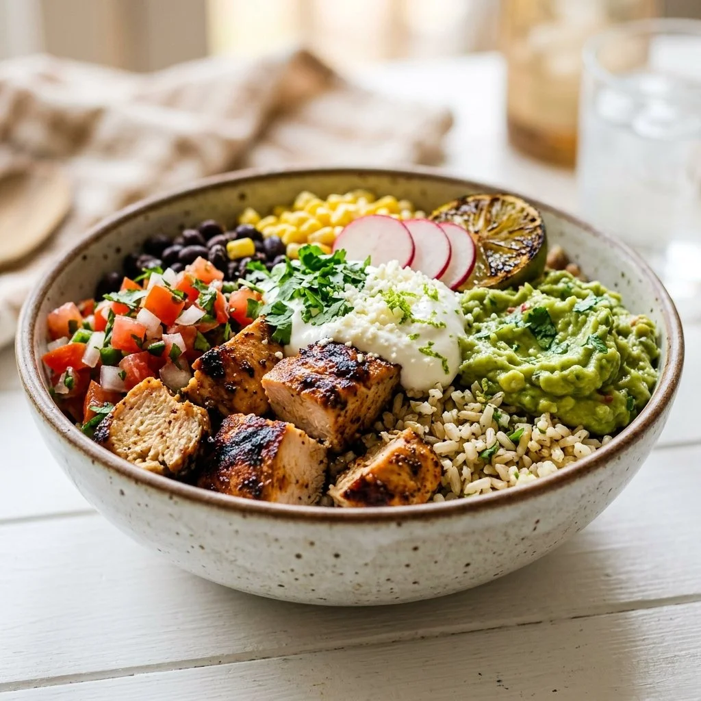 Delicious Chicken Burrito Bowl with fresh ingredients and vibrant colors